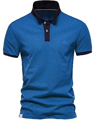 Lyon Becker Men's Short Sleeve Polka Polo Casual Shirt Cotton Shirt Pique PL21 (Royal Blue, S)