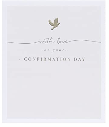 UK Greetings Confirmation Card For Boy or Girl With Envelope - Beige Dove Design