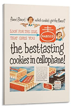 Retro Cookie AD – Vintage Waffelkekse Ad – Kitsch-Poster, Retro-Küchen-Kunstdruck, Leinwand, Poster, Schlafzimmer, Dekoration, Sport, Landschaft, Büro, Raumdekoration, Geschenkrahmen, 30 x 45 cm
