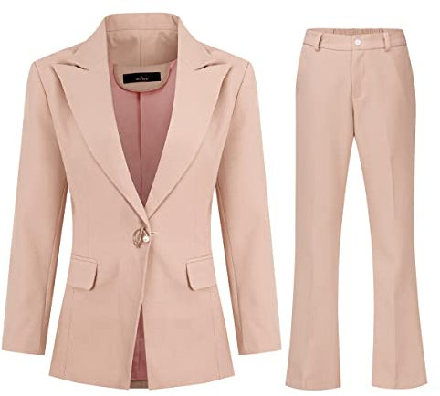 YUNCLOS Tailleur Femme Ensemble Pantalon Casual Blazer 2 Pièces Bureau Slim Un Bouton Costumes Officiel,Rose,XXL