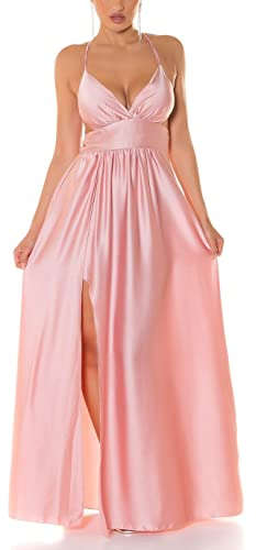 Satin Maxi Kleid Rückenfrei mit Träger und XL-Beinschlitz One Size (Einheitsgröße)