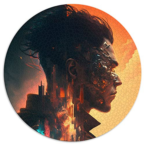 Puzzles 1000 Teile für Erwachsene und Kinder Futuristischer Cyborg Kreative runde Puzzles für Erwachsene und Kinder, Papppuzzles Lernspiele für Erwachsene und Kinder (Größe 67,5 x 67,5 cm)
