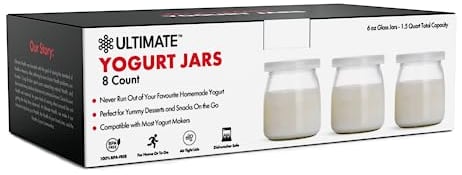 Ultimate Yogurt Jars - Make More Delicious Yogurt! 8 Count Small Glass Yogurt Cups With Lids - 100% BPA Free, Airtight & Dishwasher Safe! Perfect Containers for Yoghurt, Oatmeal, Pudding or Jello