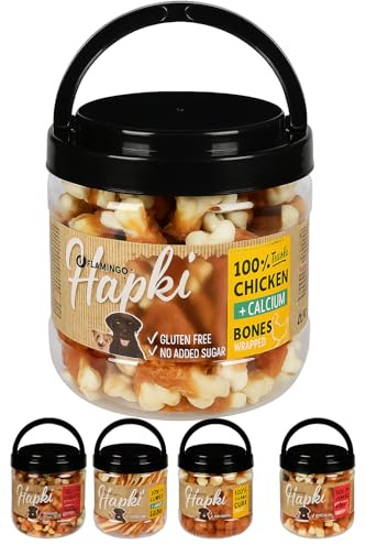 leckerli Hund - Hundesnack - mit Huhn und Kalziumknochen - 650g – glutenfrei, ohne Zuckerzusatz – Flamingo Hundeleckerlies Hapki