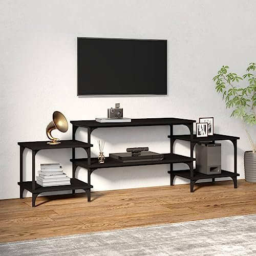 Higsose Meuble TV Design Élégant Noir 157x35x52 cm Bois d'ingénierie Meuble de Multimédia avec Pieds Réglables Meuble de Chambre Garder Magazines DVD Autres Articles Décoration Intérieure