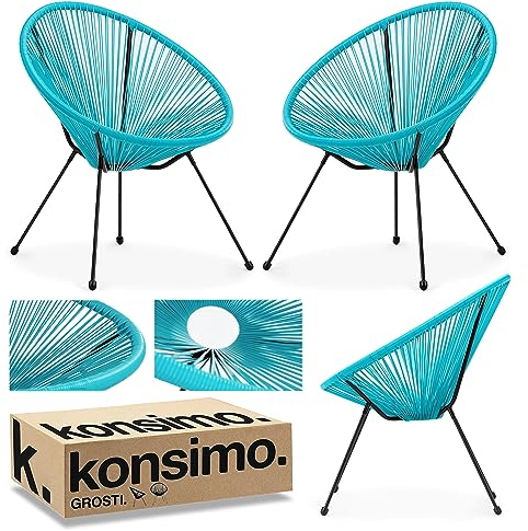 Konsimo GROSTI Rattan Gartenstühle 4er Set - Outdoor Terrasse Acapulco Stuhl - Lounge Gartenmöbel Set 4-TLG - Rattansessel Außen - Balkonmöbel Stuhl –Komfortabel Balkonstuhl - Türkis