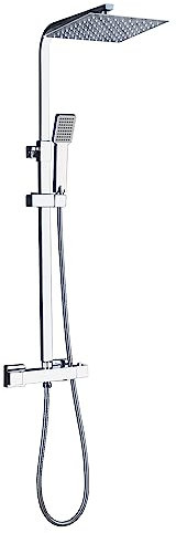 Aica Sanitarios Sistema de Ducha con Termostato, Columna de Ducha 80-120cm Alcachofa de Ducha Cuadrada para Baño Mampara Ducha