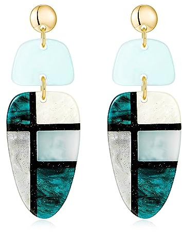 LILIE&WHITE Ohrringe Damen Ohrhänger – Elegantes Harzdesign in Blau-Grün mit geometrischem Muster – Moderner Modeschmuck für jeden Anlass