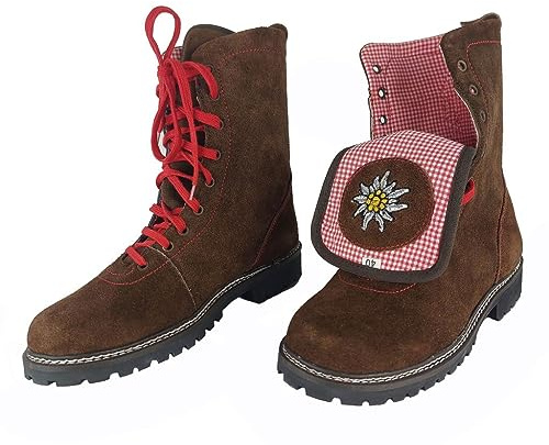 Robuste Damen Trachtenschuhe Trachten Lederschuhe Stiefel Wildleder Braun Gr.