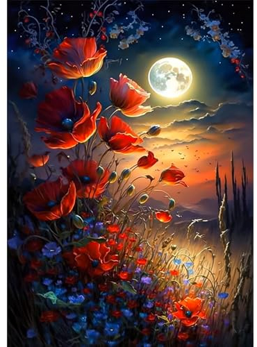 DAERLE Diamond Painting Der Mond, Diamant Painting Bilder Blume, Diamond Painting landschaft Kinder Erwachsene DIY Diamant Vollbild, Malen Nach Zahlen 5D Diamant Painting für Wand Dekor 30x40cm