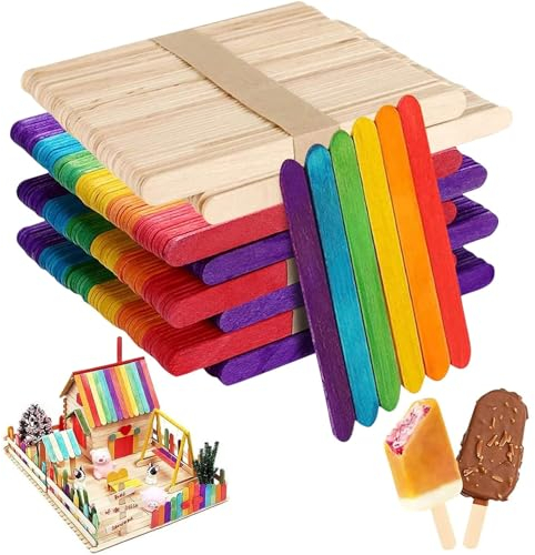 400 Stück Eisstiele aus Holz Bunt,Holzspatel Basteln,Eisstiele Bunt,Eisstäbchen,Holzstäbchen zum Basteln Umrühren Holzstiele für Eis Holzstab Stiele,Holzspatel Holzspachtel DIY Bastelhölzer Handwerk