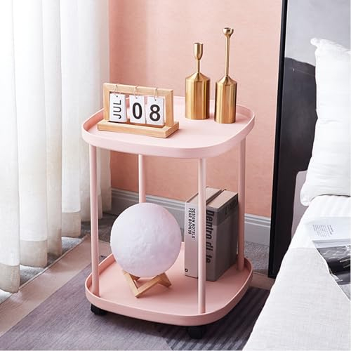 GHBXJX Modern Couchtisch mit Rollen, Kleiner Nachttisch Beistelltisch Klein Wohnzimmertisch, Mobiler Couch Tischchen Wohnzimmer, Schlafzimmer, Balkon, Gestell aus Metall, 43x43x54 cm,Rosa