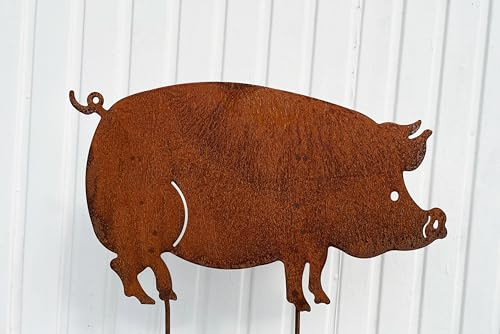 Gartenfigur Schwein 36x60cm Gartenstecker Edelrost Gartendeko Wetterfest Rost Metall Rostfigur Figur Tier Hausschwein von Steinfigurenwelt