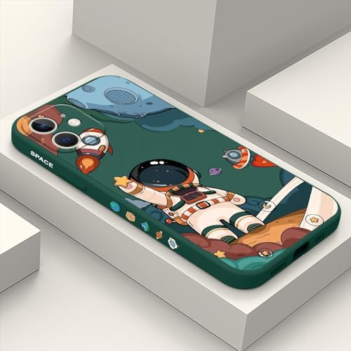 LEECG pour iphone 12 Coque Silicone Souple Anti Rayures avec Motif Floral Coque pour iphone 12-Astronaute Vert