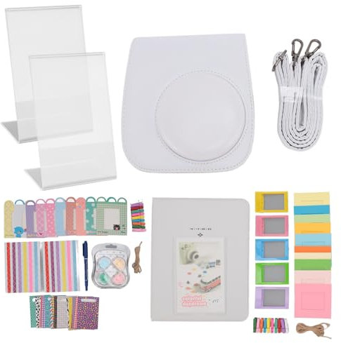 Accessories Kit for Fujifilm Instax Mini 12 11 Instant Camera, Include Protective PU Leather Case & Instax Mini Album & Frames & DIY Sticker & Filter (White)