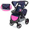 Bayer Design 39416AA Landau Jumeaux pour poupée, Poussette Double, réglable, Panier intégré, Sac à bandoulière, Bleu, Rose, Étoiles