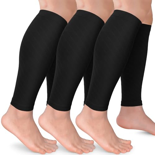 CTHH 3 Pairs Calf Compression Sleeves for Men & Women – Footless Compression Socks Leg Sleeve Support Calf Brace Not Long Sleeve for Shin Splints Pain Relief Basketball Flying 3 Pack Black L/XL