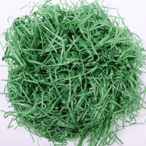 Zhzrche Osterkorbgras, geschnittenes Seidenpapier, recycelbar, Konfetti-Bast-Papierfüller, für Oster-Geschenkbox (dunkelgrün)