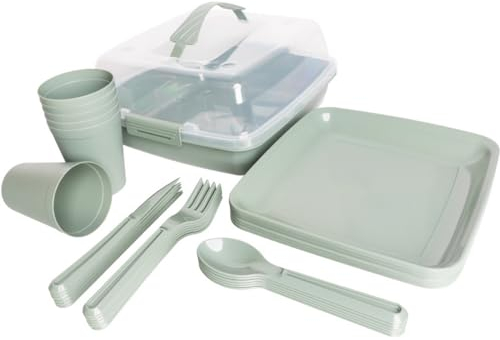 Michelino 32-tlg. Picknick-Set ALYTHIA Picknickset Besteck Geschirr Camping Besteck Campingset Essgeschirr-Set (Grün)