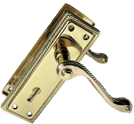 Georgian Style Scroll Brass Door Handles – Internal Use, Optional 3 Lever Sash Lock, 150mm x 42mm Backplate (1 or 2 Pairs) (1 X Pair of Handles)