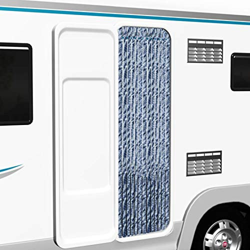 Ailgely Flauschvorhang Chenille 56 x 200 cm, Türvorhang aus Chenille Fliegenschutz Insektenschutz Camping Insektenschutz für Camping Wohnwagen Blau und weiß