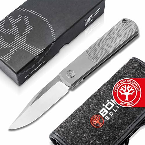Böker Solingen® BRLW - Premium Barlow Taschenmesser mit Titan-Griff - edles Gentleman Klappmesser mit Frame-Lock - kleines Einhand-Messer mit Flipper Klinge aus MagnaCut mit Etui - Made in Germany