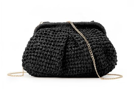 Jywmsc Straw Clutch Purse for Women Cloud Dumpling Pouch Straw Crossbody Shoulder Handbag Summer Beach Woven Bag