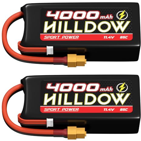 11,4 V 3S LiPo Batterie 85C 4000mAh RC Batterie mit XT60 Stecker Anschluss für Flugzeughelikopter für RC Car RC Flugzeug (2 Packs)