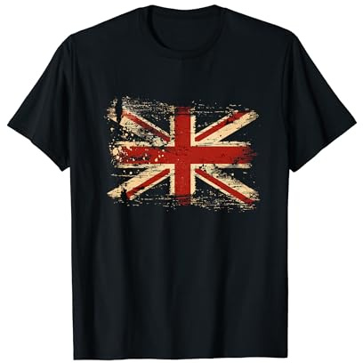 Britische Flagge England Fahne Geschenkidee GB UK Camiseta Bandera Reino Unido Unisex-Adultos Pequeño Negro Manga de doble puntada Jersey Clásico
