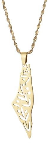 UOMSKTY Israel Palestine Flag Map Necklace，Personalized Trendy Pendant With Hollow Leaves,Map Of Israel Palestine Long Chain Country Necklace Patriotic Jewellery