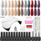 VANREESA 12 Colours Gel Nail Polish Set with U V Lamp Starter Kit Dark Brown Red Purple Nude Dark Colours Gel Nail Kit Gels Polish Set with Lamp Gifts for Women
