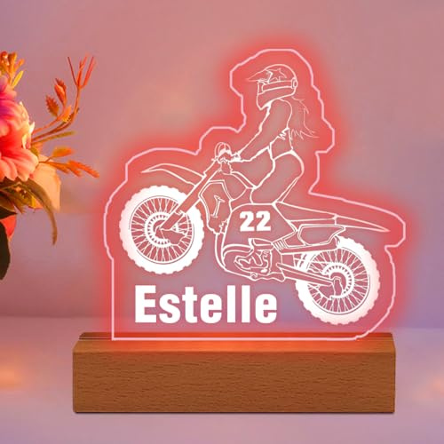 Personalisiertes Nachtlicht mit Namen für Motorradfahrer, Acryl, mit Sockel, 3D-Illusion, Motocross-Dirt-Bike-Lampe, LED-Motorrad-Tischlampen, beleuchtet, Motorrad, Schlafzimmer, Dekor, Geschenk für