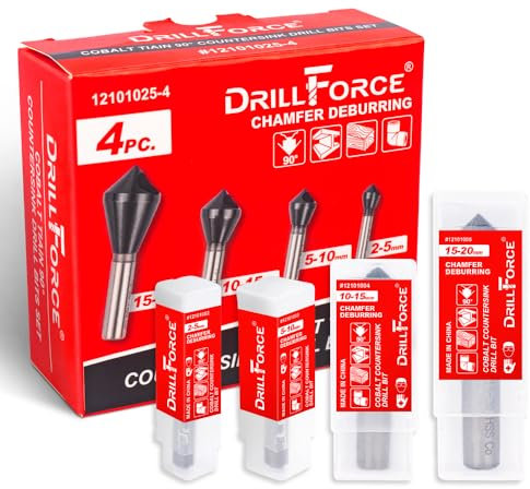 VALYRIANTOOL 4PCS Cobalt Single End Countersink Drill Bits Set, TiAlN Coated 90 Degree Heavy Duty M35 Countersink Chamfer Tool for Metal, Stainless Steel, Copper, Wood, 2-5, 5-10, 10-15, 15-20MM