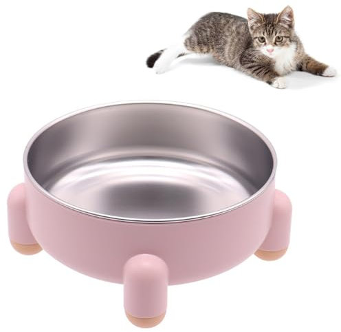 AkoSlale Stainless Steel Raised Cat Bowl – Elevated Food & Water Dish for Cats & Kittens, 700ml Large Capacity, Whisker-Friendly, Non-Slip Base, Dishwasher Safe, Easy to Clean, 1 Pack (Pink)