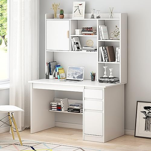 Home-Office-Schreibtisch mit Ablagefach und Stall, moderner Schreibtisch mit Bücherregal, Computertisch mit Regalen, Arbeitszimmer, Arbeitsplatz für PC, Laptop (119,4 x 45,7 x 162,6 cm, Weiß)