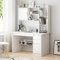 Home-Office-Schreibtisch mit Ablagefach und Stall, moderner Schreibtisch mit Bücherregal, Computertisch mit Regalen, Arbeitszimmer, Arbeitsplatz für PC, Laptop (119,4 x 45,7 x 162,6 cm, Weiß)
