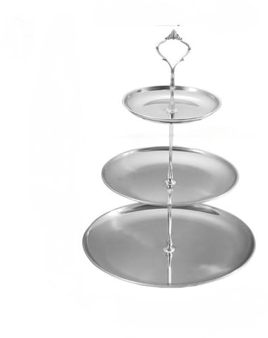 Alzata per cupcake a 3 ripiani, in acciaio inox, riutilizzabile, circolare, per torte, espositore per torte (argento)