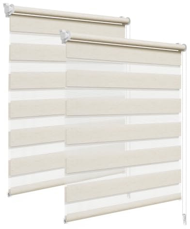 WOLTU Doppelrollo Klemmfix 2er Set, Rollos für Fenster ohne Bohren | Lichtdurchlässig & Verdunkelnd, Duo Klemmrollo für Fenster und Tür, 60x150 cm [Stoffbreite: 57 cm], Holzlook Buche