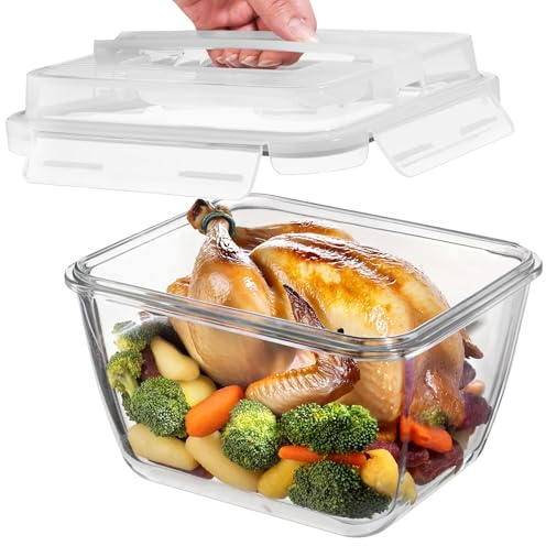 Razab Große Glas-Frischhaltedosen mit Deckel, auslaufsicher, BPA-frei, ideal zum Braten von Truthahn, Aufbewahrung von Resten – mikrowellen- und ofenfest, 17 Tassen