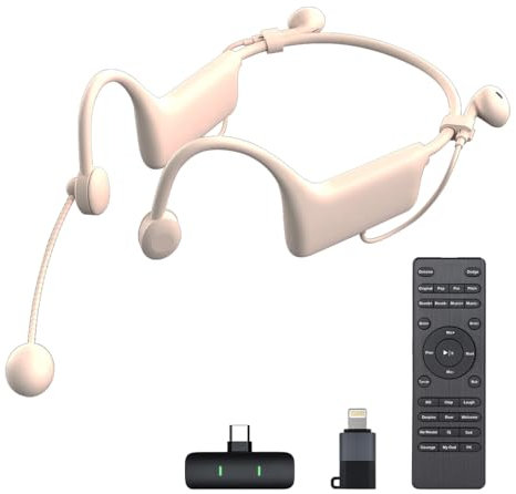 fesoklaf Juego de auriculares inalámbricos de transmisión en vivo, control remoto con tarjeta de sonido, receptor/transmisor de 2.4 G, auriculares Bluetooth con micrófono integrado con cancelación de