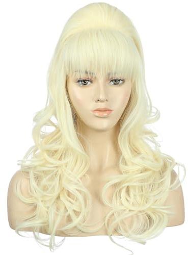 VGbeaty Frauen Lange Blonde Wellige Perücke | 70er 80er Retro Big Bouffant Bienenstock Cosplay Halloween Party Kostüm Perücke