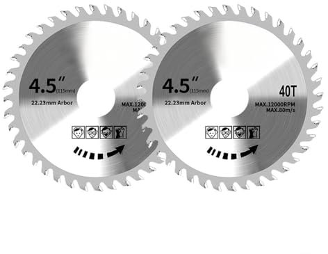2pcs 115mm Circular Saw Blade 4.5 Angle Grinder 40 Teeth Carbide Tipped Saws for Woodworking Wood Cutting Bore Steel Carbide Finishing Saws Disc for Wood Plastic Tire Rubber