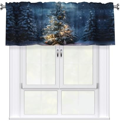 Tenda a mantovana jacquard con stampa di albero di Natale, 137 x 45,7 cm, per finestra, cucina, bagno, tasca per asta