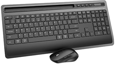 YUEHISY Combo für Drahtlose Tastatur und Maus, Ergonomische Stille Tastatur mit Telefon -Tablet -Ständer, 4 Multimedia -Tasten, für Computer, Laptop, PC