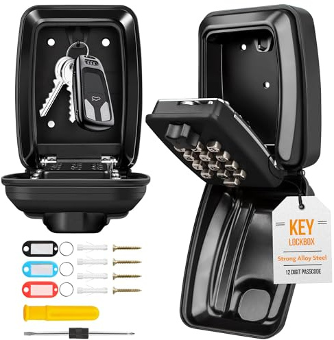 Key safe wall mounted Police Approved waterproof and Large Capacity Key Safe Outdoor for Home Office Garage School Airbnb Warehouse in Black