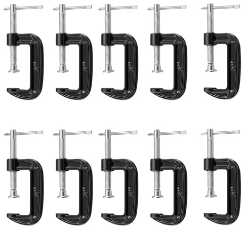 MANCHAP 10 Pieces 2 Inch Mini C Clamps, Black G Clamps with Adjustable Screw, 50mm Small Size for Welding Woodworking