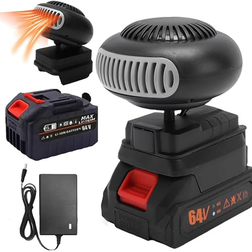 Chauffage A Batterie,Chauffages Voiture Portable Sans Fil, Chauffage Sur Batterie Rechargeable, Dégivrage&Désembueur, 2 Vitesses De Température (1 battery,64V)