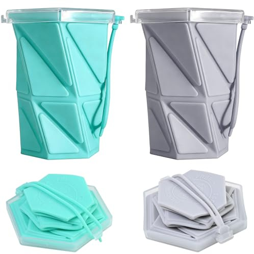 Daleweo 2 Pezzi Bicchiere Pieghevole da Viaggio con Coperchio in Plastica, 260ml Bicchieri Richiudibile in Silicone, Riutilizzabile Tazza Portatile per Picnic, Campeggio, Escursionismo e Viaggi