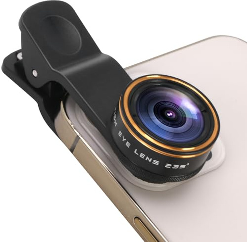 Kit obiettivo fisheye 235 °Clip-On per fotocamera cellulare, obiettivo Fish Eye per iPhone 17 16 15 e smartphone Android, cartoni animati, foto surreali