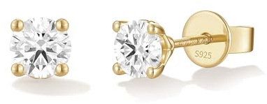 FANCIME Rund Ohrstecker mit 0.2-1 Ct Lab-Grown Diamant(Farben D-E, Reinheit VS) Vergoldet 925 Sterling Silber Ohrringe Ohrstecker Geschenke Schmuck für Damen Sie